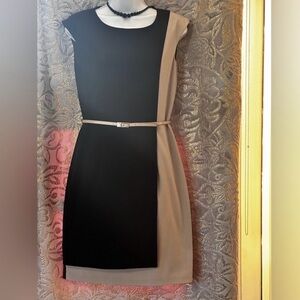 Calvin Klein Chic Colorblock Dress Size 2 | Black Neutral Office Career Style
